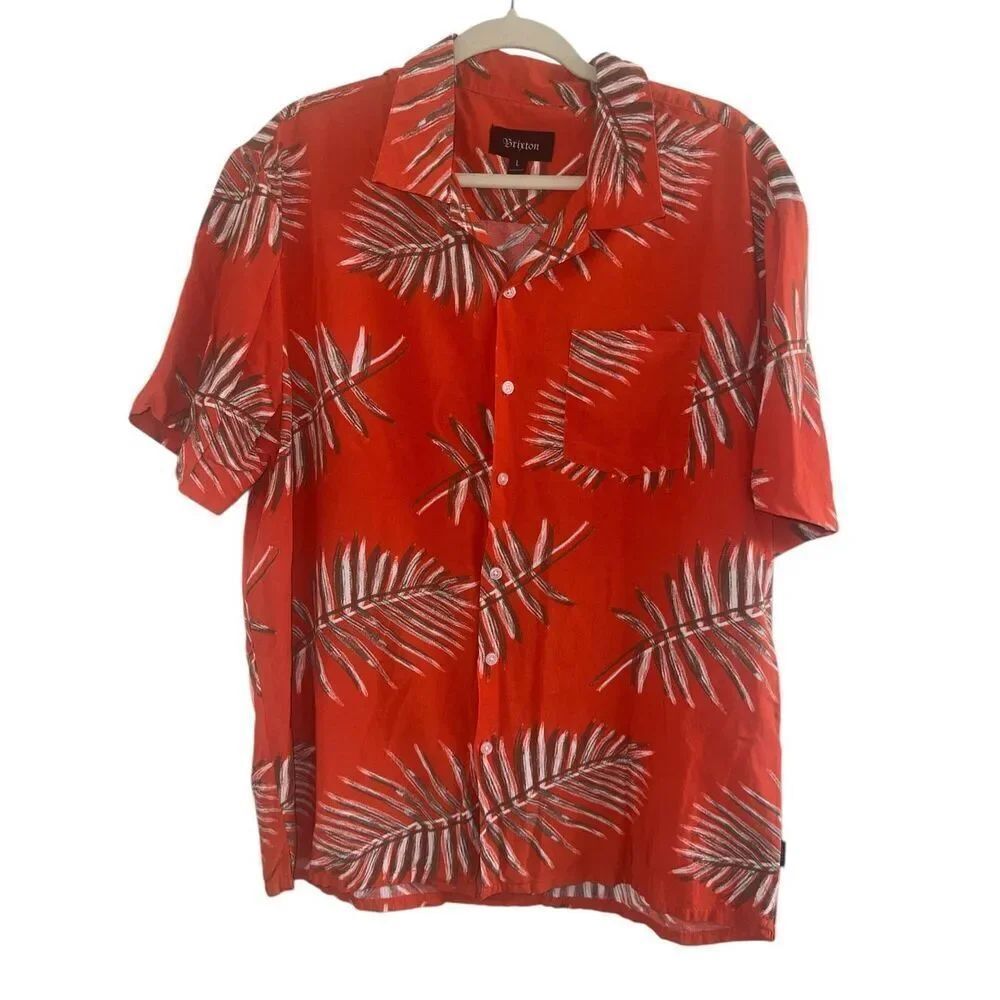 ✨Brixton Red Palm Print Cotton Blend Woven Button Down Sz Large Shirt✨